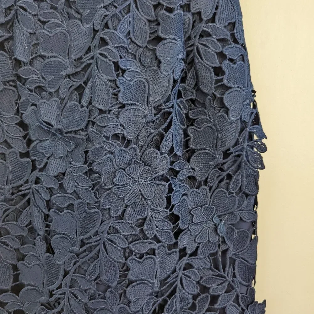 KEEPSAKE navy blue floral lace Say My Name midi dress XS embroidered tulip